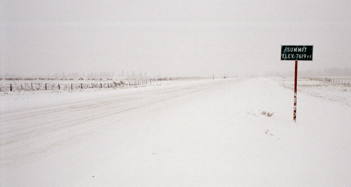 Gray photographs of a snowy drive on Utah Highway 12 through Escalante National Monument, Utah.